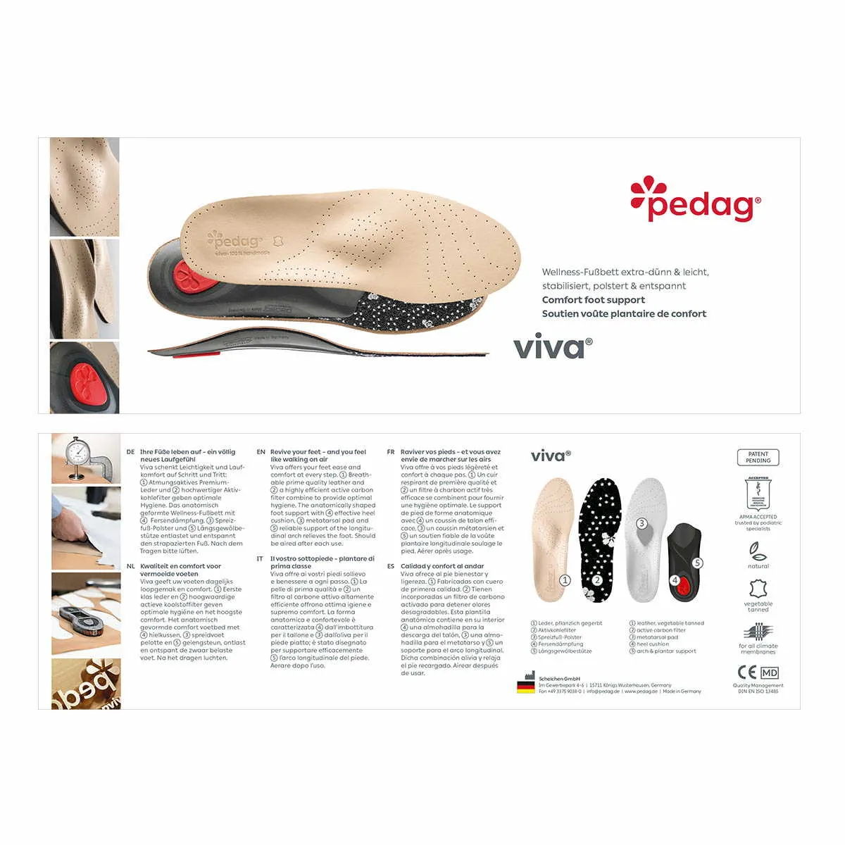 PEDAG Viva Fussbettsohle Sohlen Beige Leder 
