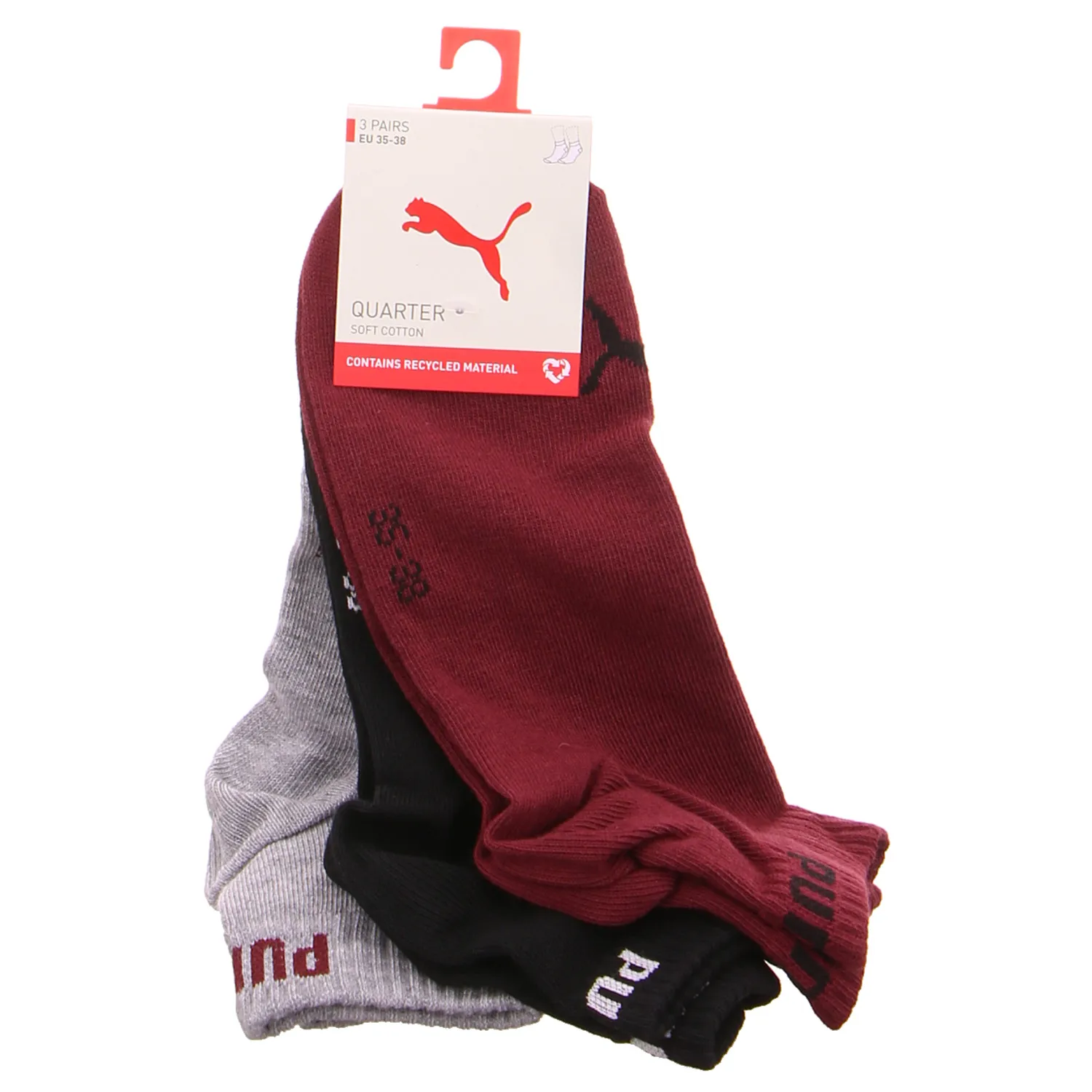 PUMA SOCKEN 3-ER Pack, dünn, Knöchelhoch Freizeitsocken Bordeau Textil 
