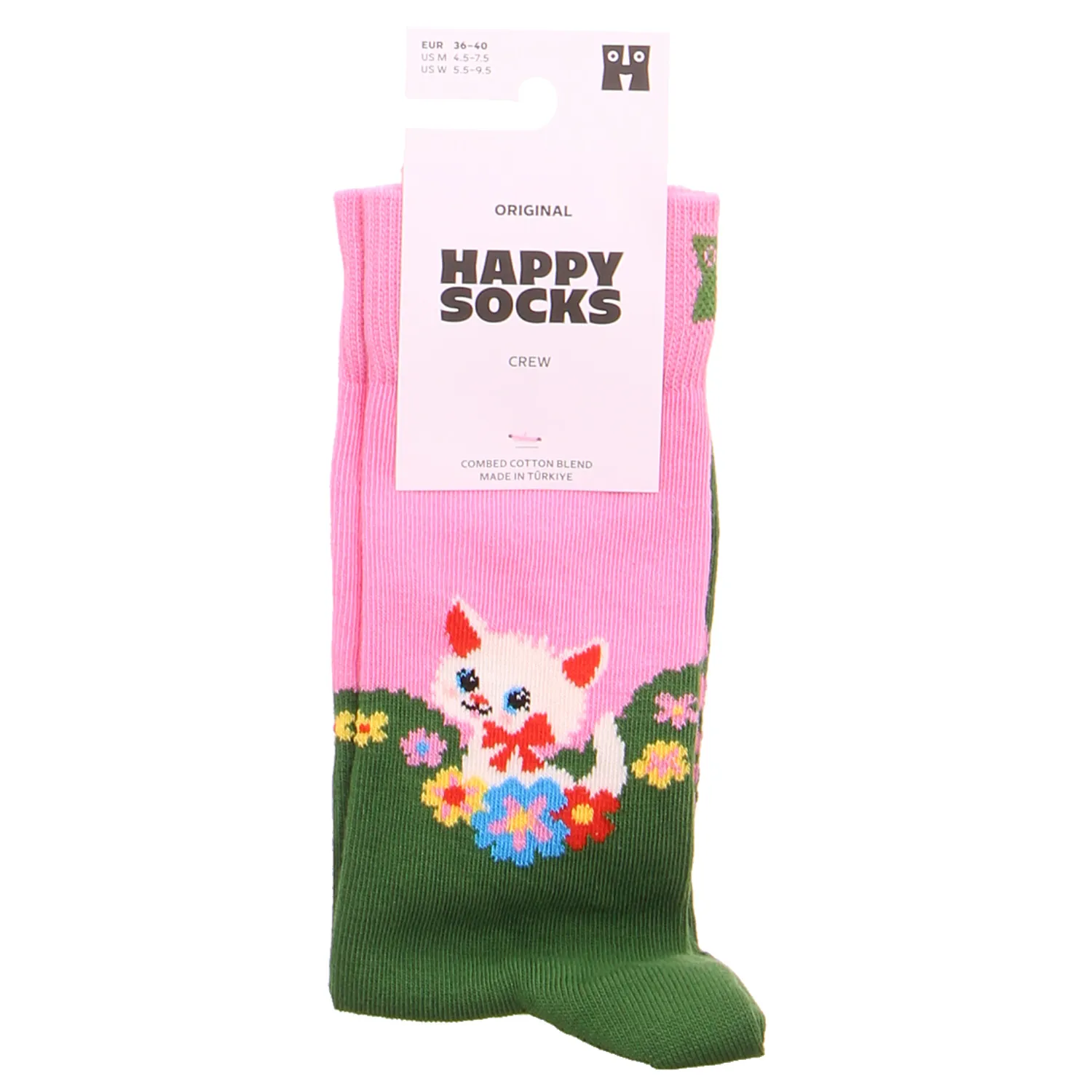 HAPPY SOCKS Katze + Blumen Freizeitsocken Blau Textil HAPPY SOCKS Katze + Blumen Freizeitsocken Blau Textil