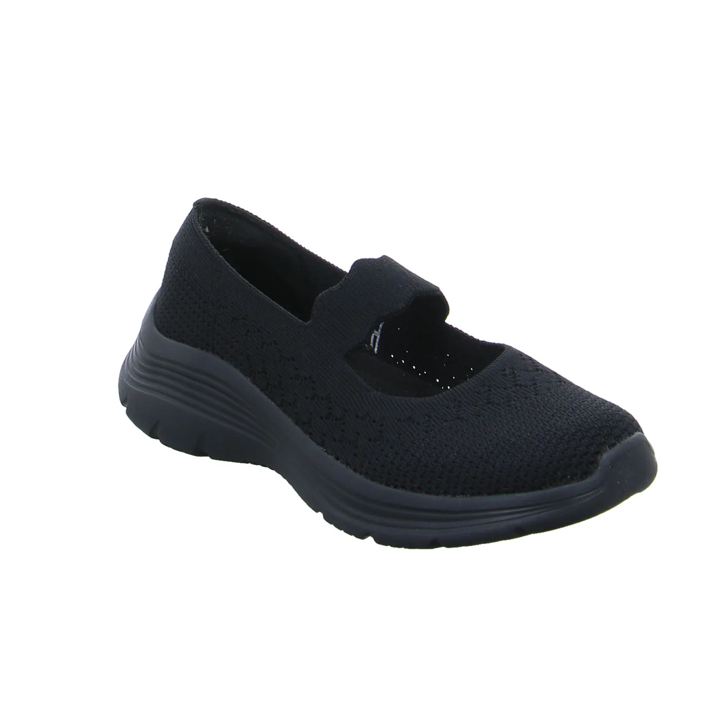 SKECHERS Peeptoe Schwarz Textil 