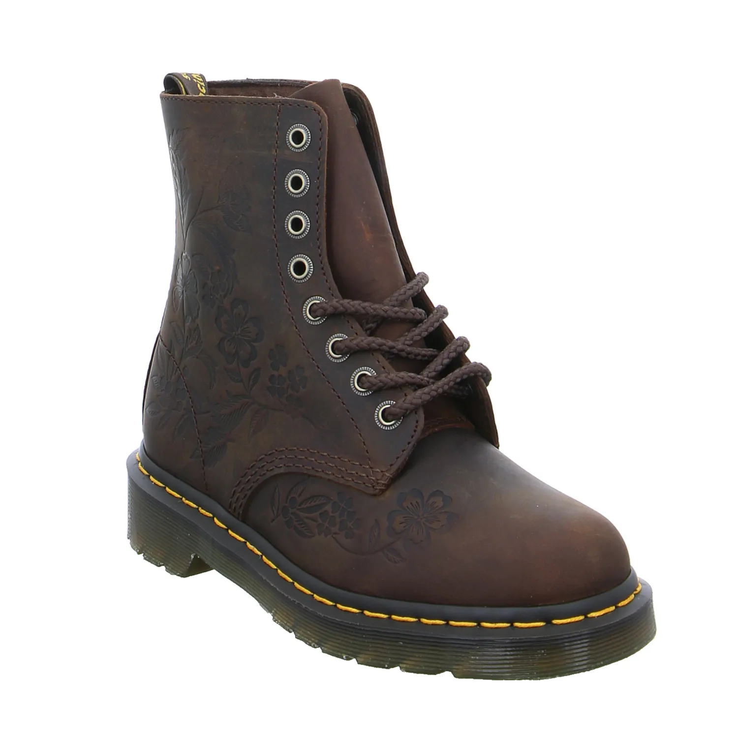 DR. MARTENS Blumenmuster Boot Braun Leder DR. MARTENS Blumenmuster Boot Braun Leder