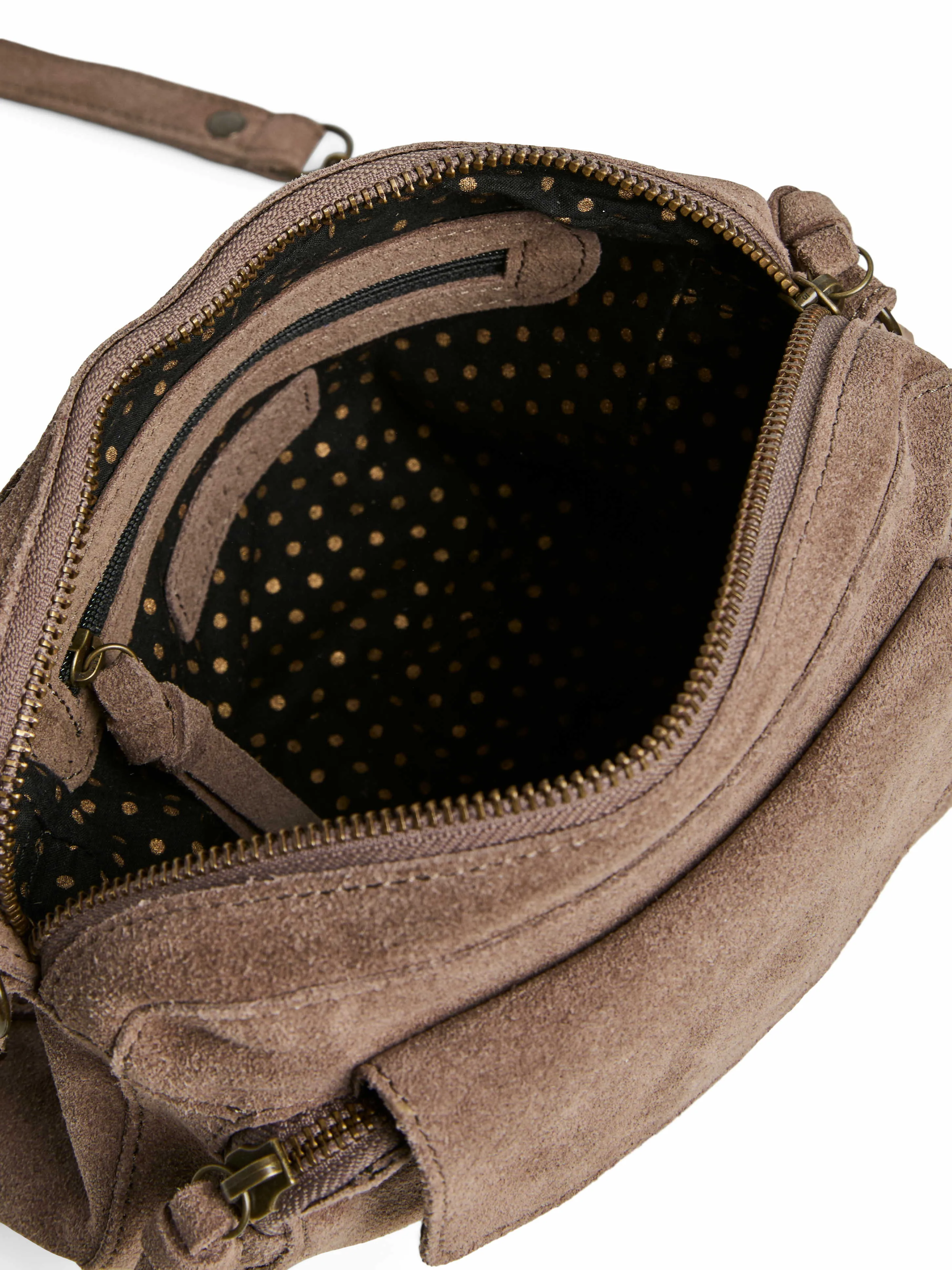 PIECES Umhängetasche Taupe Leder 