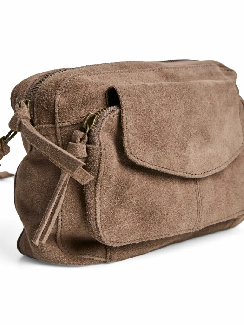 PIECES Umhängetasche Taupe Leder 