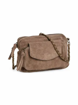 PIECES PCNAINA SUEDE CROSS OVER FC Umhängetasche Taupe Leder 