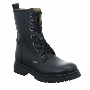 SCHUHENGEL Mädchen-Winter-Bottine Schwarz Leder  Schnür-Boot 