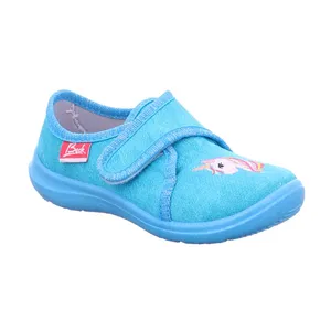 BECK Kinder-Hausschuh Türkis Textil  schmaler Mädchenhausschuh 