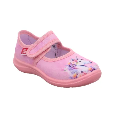 BECK schmaler Mädchenhausschuh Kinder-Hausschuh Rosa Textil 