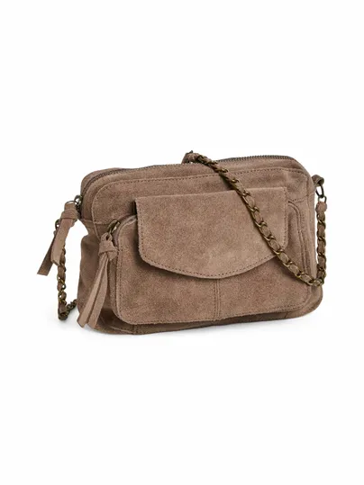 PIECES Umhängetasche Taupe Leder 