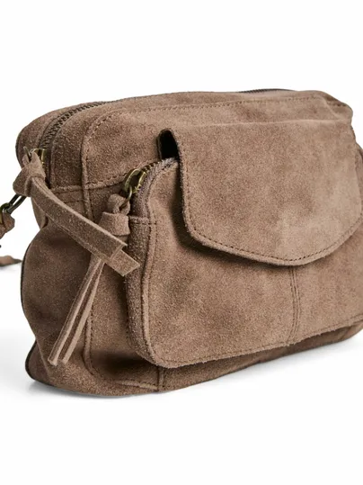 PIECES Umhängetasche Taupe Leder 