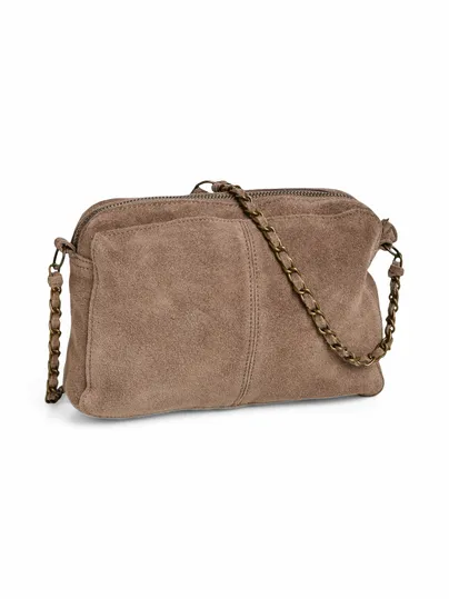 PIECES Umhängetasche Taupe Leder 