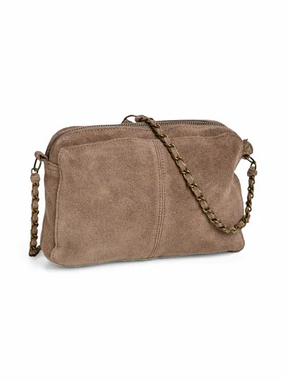 PIECES PCNAINA SUEDE CROSS OVER FC Umhängetasche Taupe Leder 