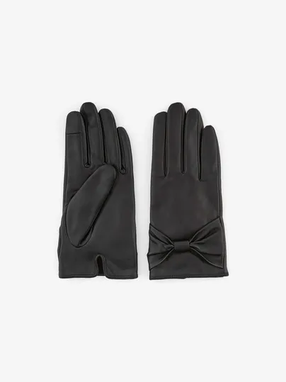 PIECES Damen Handschuh Schwarz Leder 