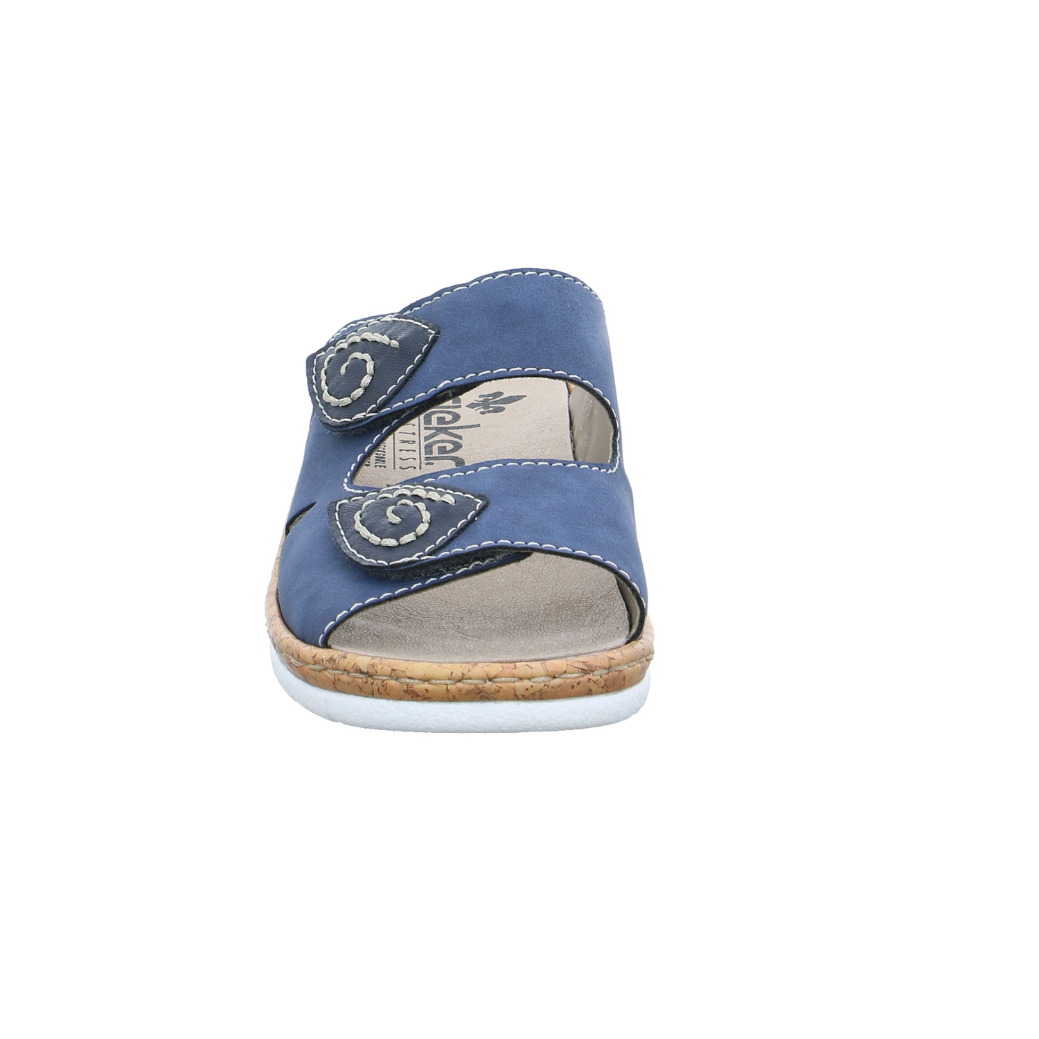 RIEKER Comfort-Pantolette Jeansblau Lederimitat mit Wechselfussbett