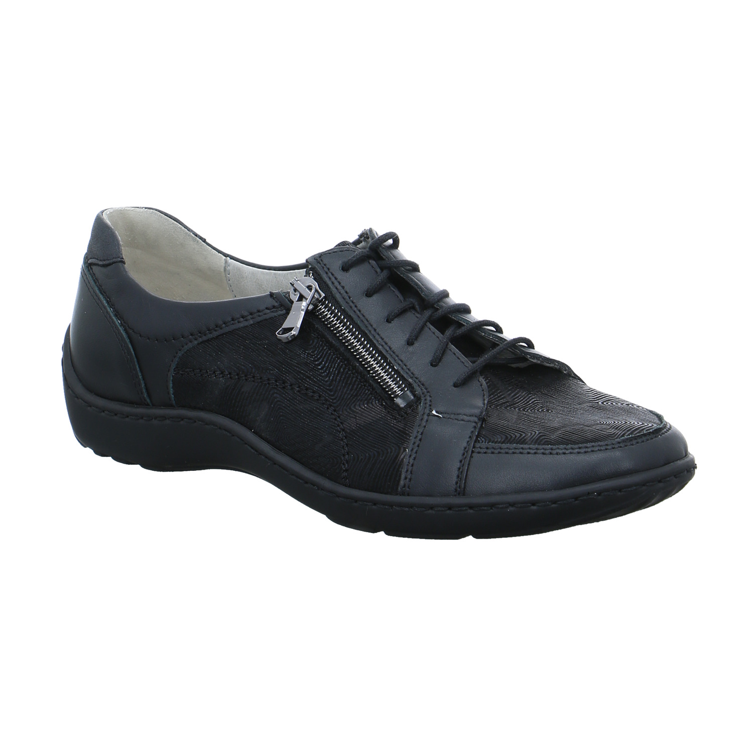 WALDLÄUFER Comfort-Schnürschuh Schwarz Leder mit Wechselfussbett