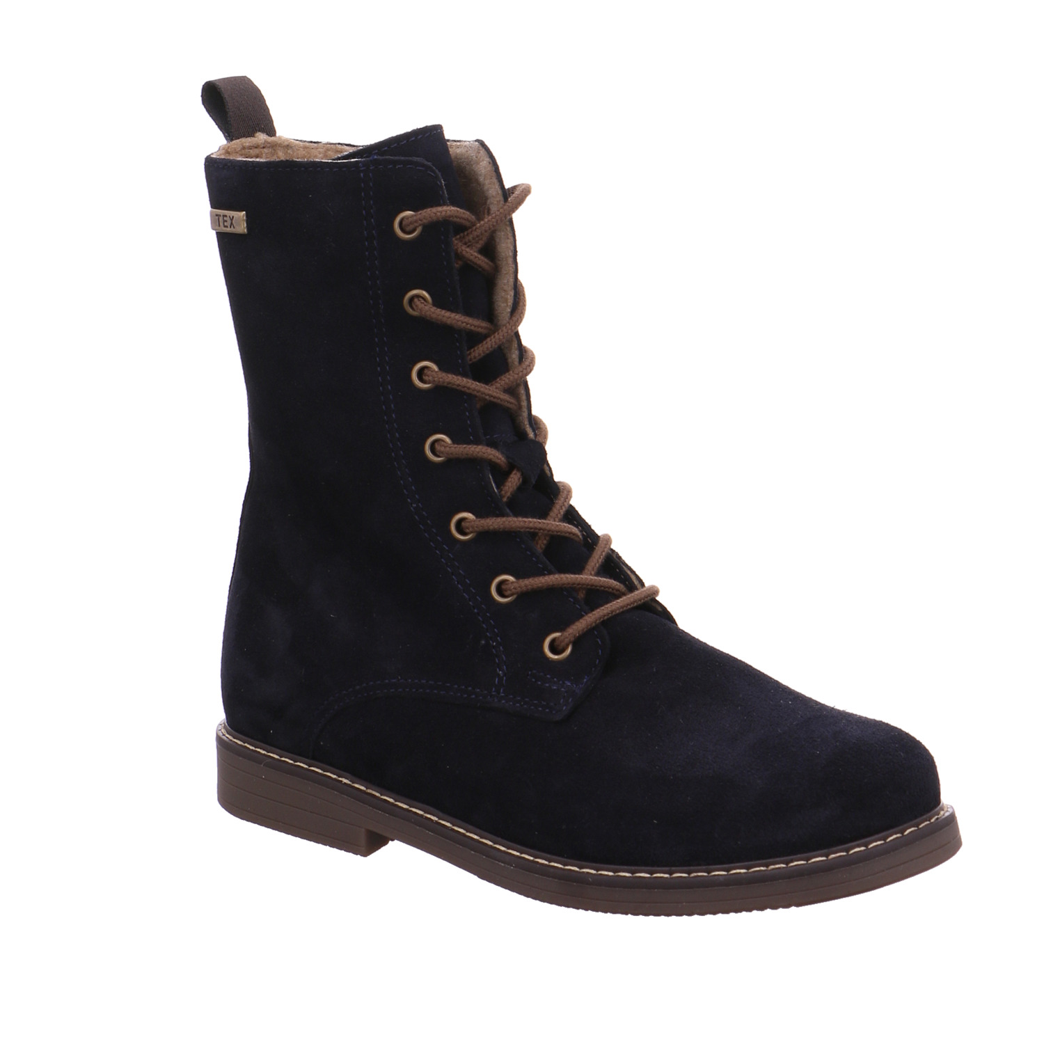 SCHUHENGEL Mädchen-Winter-Bottine Dunkelblau Leder Schnür-Boot