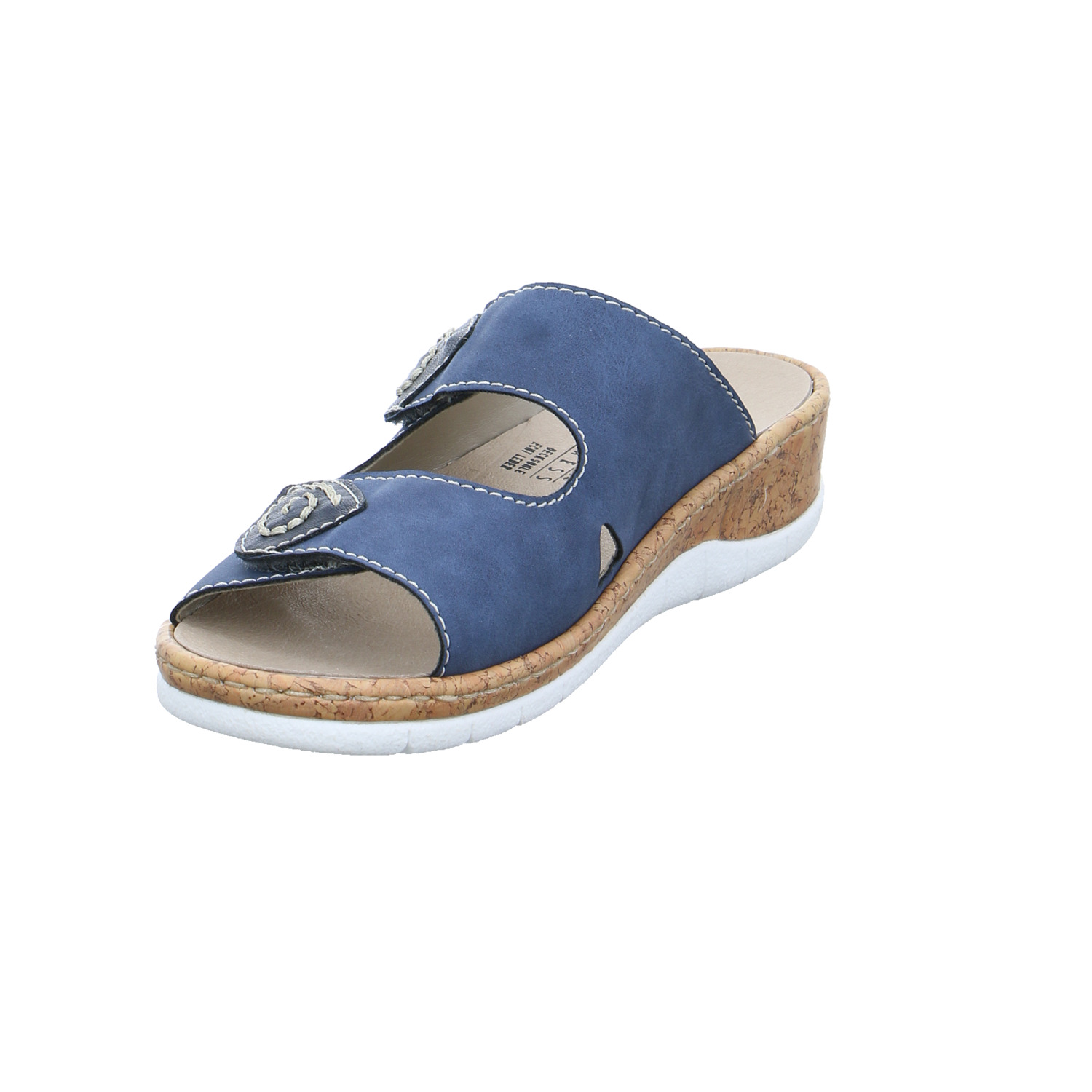 RIEKER Comfort-Pantolette Jeansblau Lederimitat mit Wechselfussbett