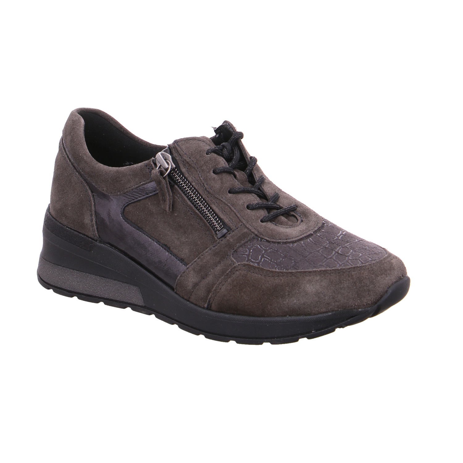 WALDLÄUFER Comfort-Schnürschuh Grau Leder mit Wechselfussbett