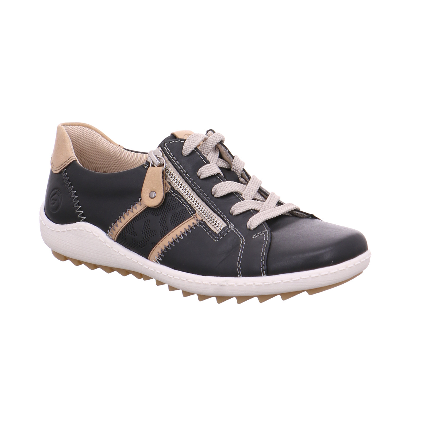 REMONTE Comfort-Schnürschuh Schwarz Leder mit Wechselfussbett
