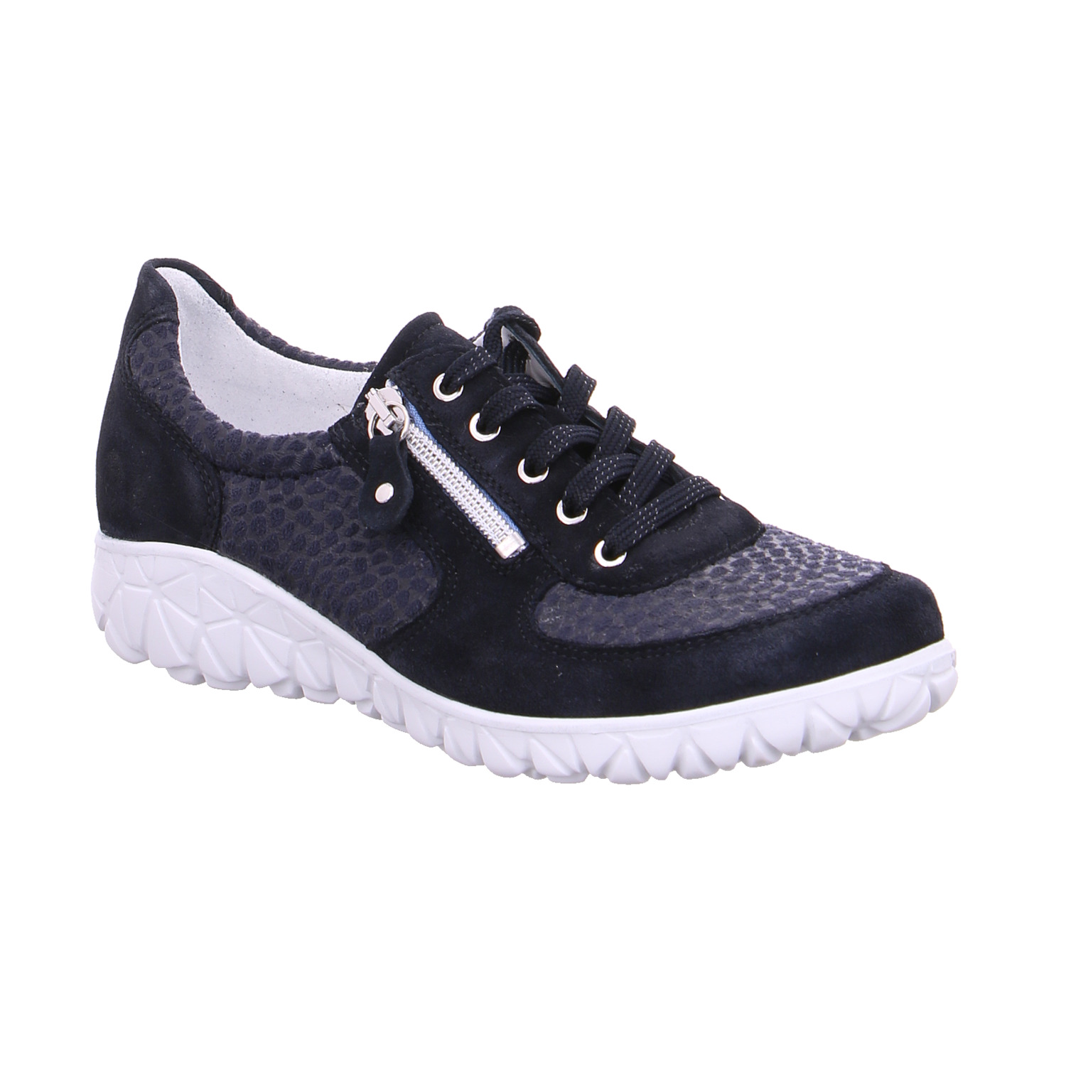 WALDLÄUFER Comfort-Sneaker Blau Leder mit Wechselfussbett