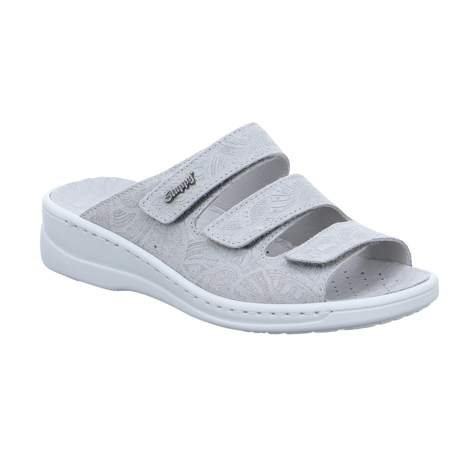STUPPY Pantolette Hellgrau Leder mit Wechselfussbett