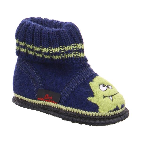 Bild 1 - BECK Kinder Hüttenschuh Blau Textil warmer Hausschuh